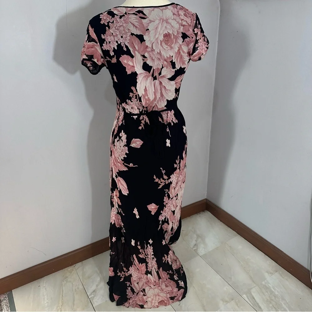 Vintage Y2K Floral Black Flowy Maxi Dress Whimsigoth Resort Formal Evening Bloom - Picture 6 of 15